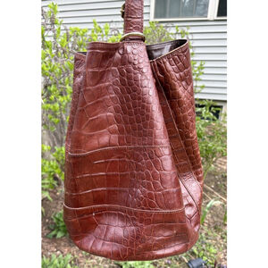 Mateus Vintage Genuine Leather Croc Embossed Bucket Tote Bag Handmade In Italy